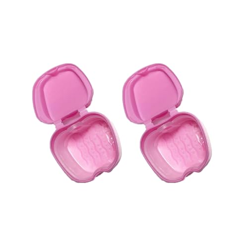 SQOYEI 2 Piezas Caja de Retención Impermeable y Reutilizable Ancianos Caja Ortodoncia Lentes de Contacto Brackets Anillos Hoteles Restaurantes Caja de Prótesis Portátil(Pink)