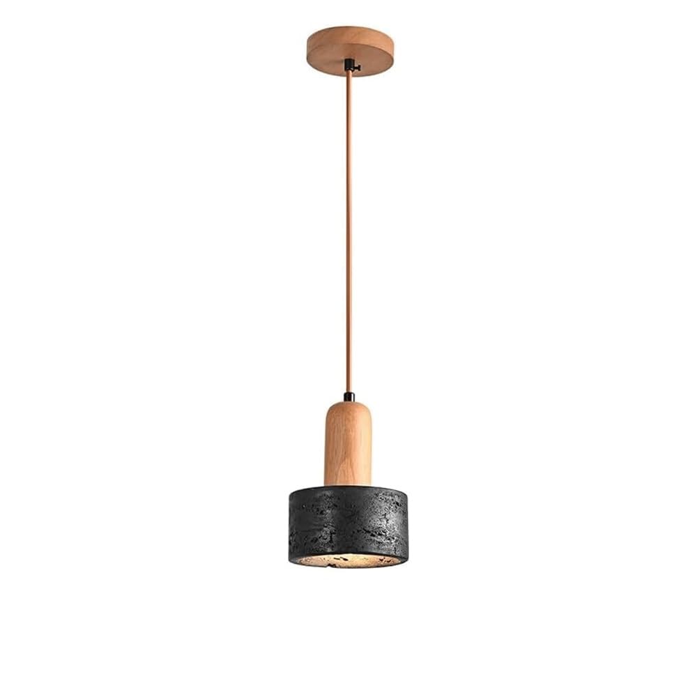 Lustre en pierre noire et bois massif pour sublimer un salon sombre