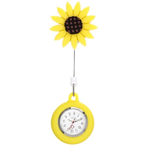 OKUMEYR イ ー向日葵デザイン看護師用ハンギングポケットウォッチ 耐久性素材 大きな文字盤 見やすい学生試験用懐中時計