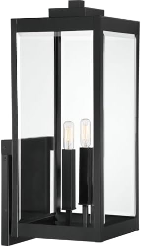 Quoizel Westover Modern Wall Sconce, 22.75 Inch Earth Black 2-Light Outdoor Light Fixture, Clear Beveled Glass Wall Lantern, 60 W, Industrial Design Wall Light for Porch, Patio, Gazebo or Yard