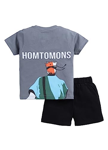 Image of CUTOPIES Boys Powder Blue Cotton Printed Half Sleeves T-shirt and Shorts Set (Pack Of 1) Baby Boys' Clothing Sets