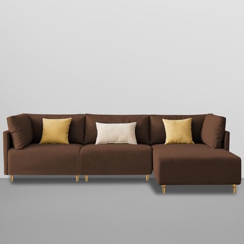 Image of Carina RHS 4 Seater L Shape Sofa Set for Living Room (Brown Fabric) Premium Fabric Sofa