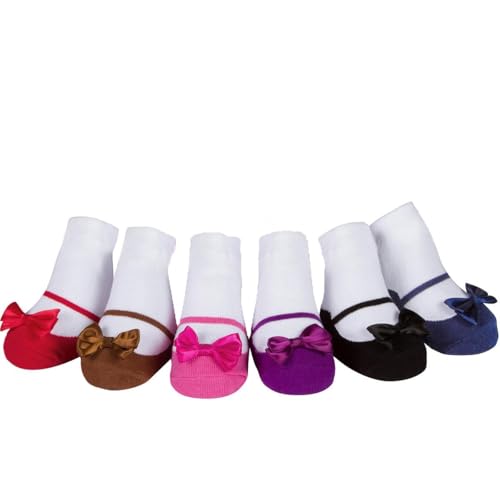 Image of Baby Emporio Baby Girl Socks Mary Jane or Sneaker Look – Non-slip Gripper Soles – Soft Cotton – 6 Pairs