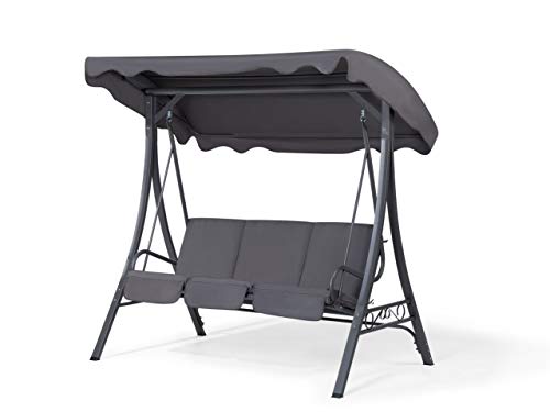 Beliani Modern Outdoor Swing 3 Seat Polyester Canopy Steel Frame Grey Garbo