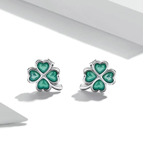 Boucles d'oreilles trèfle émail vert sur argent Sterling 925 - 3