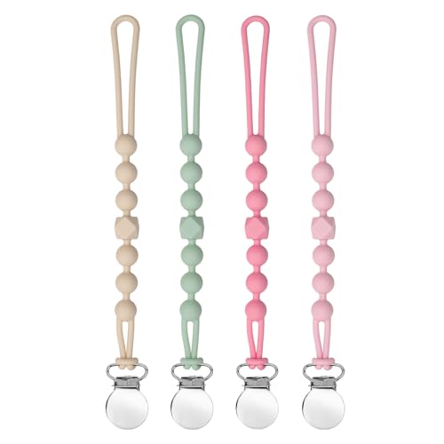 Image of Pacifier Clip for Boys Girls - MORIBOX Silicone Paci Clip Teething Relief with One Piece Baby Binky Holder for Shower Birthday Gift 4 Pack
