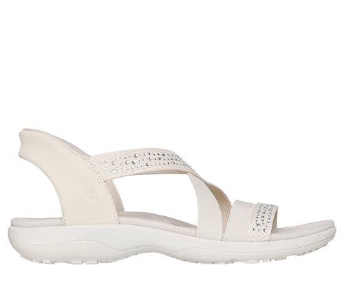 Skechers Skechers Women's REGGAE SLIM - SUMMER SPARKLE, Hands Free Slip-Ins Jeweled Stretch Knit Sandal, Natural, 11M