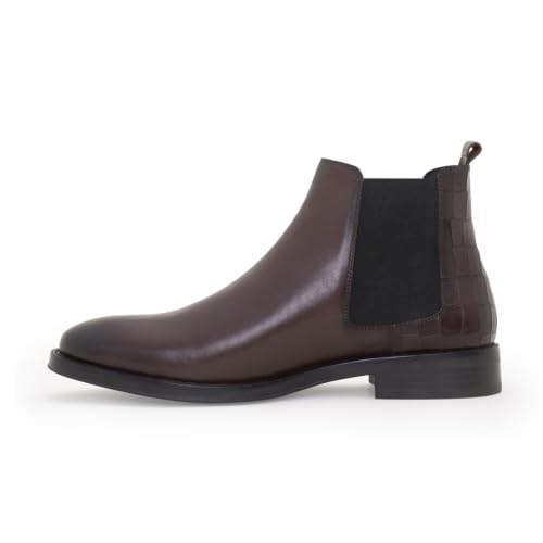 Image of Red Tape Men'S Boots Brown Leather Round Toe Elastic All-Day Comfort