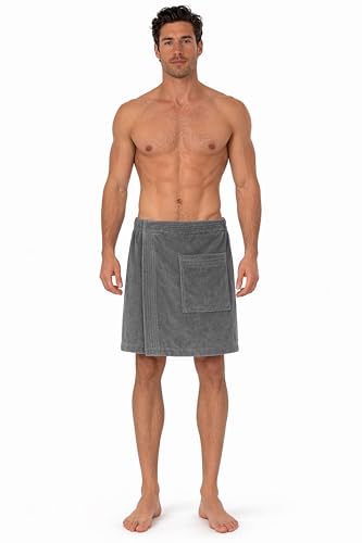 Turkish Cotton Terry Velour Adjustable Body Wrap Towel for Men (Gray, One Size)