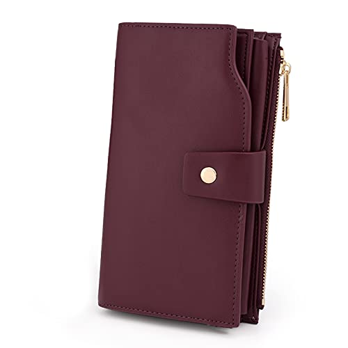 UTO Wallet Women Vegan Leather Wristlet Snap Long Purse Credit Card Holder Elegant Clutch