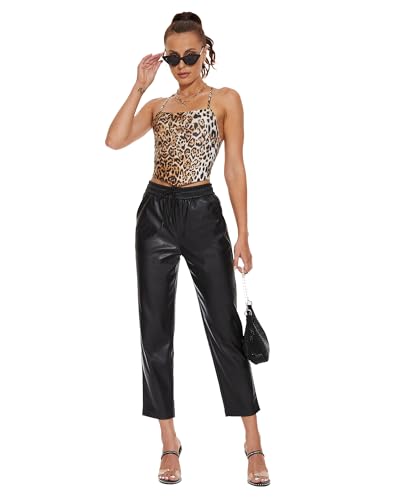 Ginasy Faux Leather Pants for Women High Waist Pleather Jogger Pants Straight Leg Trousers with Pockets3