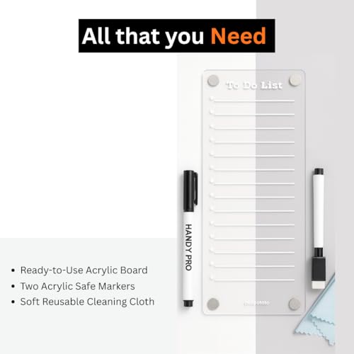 Image of Transparent Magnetic Acrylic Fridge Writing Board | Glass-Like Crystal Clear Planner & to Do List | Includes 2 Dry-Erase Markers & Cleaning Cloth | 24x10 cm
