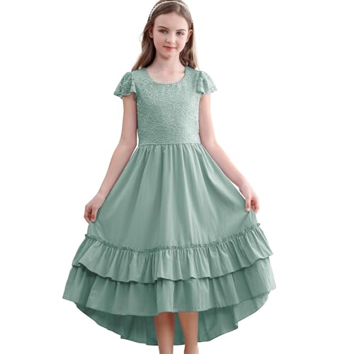 American Trends Girls Ruffle Sleeve Dresses Boho A-Line High-Low Maxi Dresses for 6-13 Years Formal Dress for Wedding Party