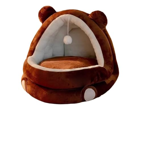 Effonekこの洗える半密閉型のドーム型ペットベッドには、小動物に暖かさと快適さを提供するクッションが付いています (ブラウン(棕色),S)