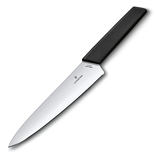 Victorinox Swiss Modern Tranchiermesser für Fleisch, Gerader Schliff, 19 cm lange Klinge aus Edelstahl, Ergonomischer Kunststoffgriff, Schwarz