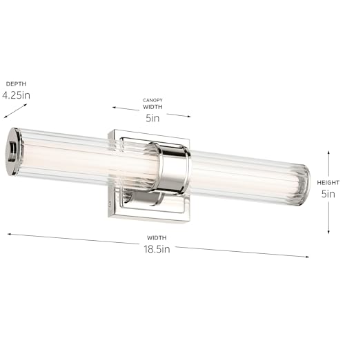Kichler Laurene 18.5" LED Linear Bath Bar Vanity Light Fixture with Clear Fluted Glass in Polished Nickel for Bathroom Over Mirror (18.5" x 5" x 4.25") 55195PNLED by Kichler - Image 2