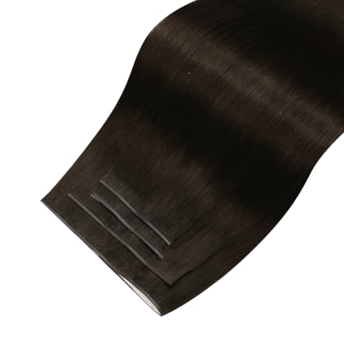 Image of LaaVoo Tape Weft Hair Extensions Darkest Brown Long Weft Tape in Hair Extensions Human Hair Invisible Tape in Extensions Genius 20inch 4Pcs 120g