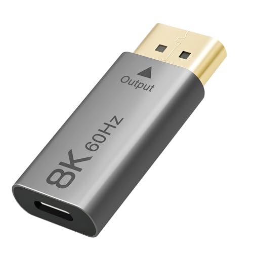 Puiseno Adaptateur USB-C vers DisplayPort 1.4 8K @ 60 Hz, prend en charge 4K @ 120 Hz, adaptateur Thunderbolt 3/4/5 vers DP, compatible avec iPhone 16/15, Galaxy S25/S24, MacBook Pro/Air, compatible