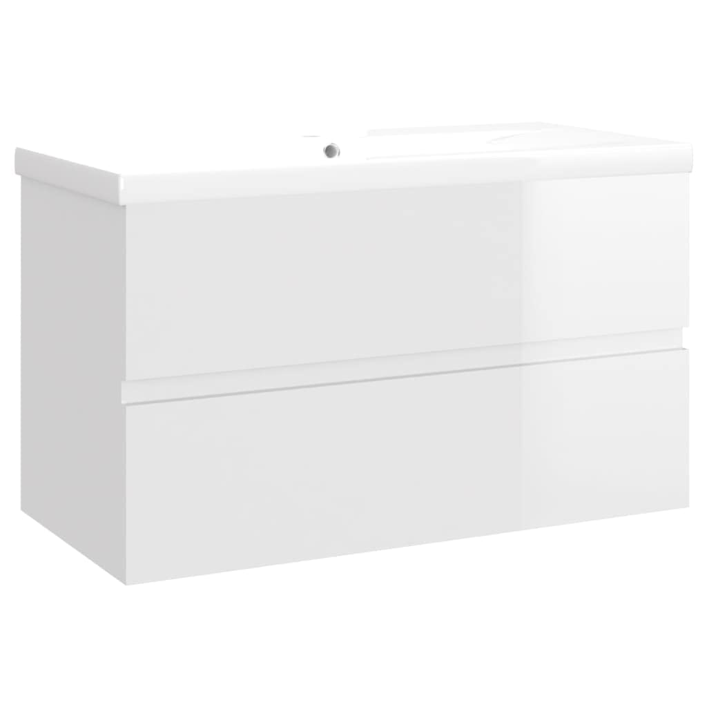 Artículos para el hogar, armario de lavabo con lavabo integrado, madera de ingeniería blanca brillante, muebles de traje