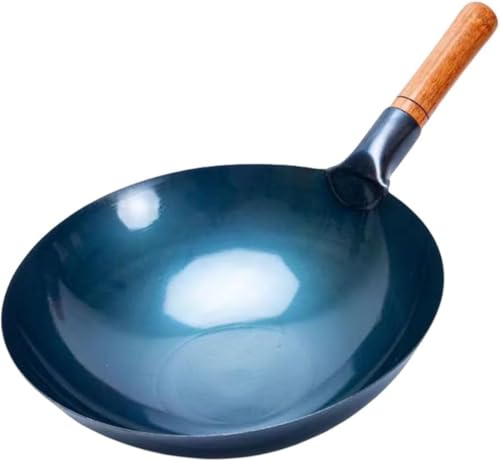 MLTUN MAKAN手作り鉄鍋、家庭用ノンスティック加工、昔ながらのレストランシェフの業務用中華鍋、中華料理風味、鉄製、ガス対応 (シングルハンドル(ハンドルなし),32cm)