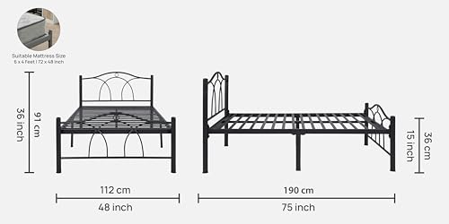 Image of Alto Metal Single Size Bed Without Storage | Wrought Iron Single Cot with Headboard & Footboard| Sturdy Powder Coated Platform Bed for Bedroom, Living Room, (Alto Black)