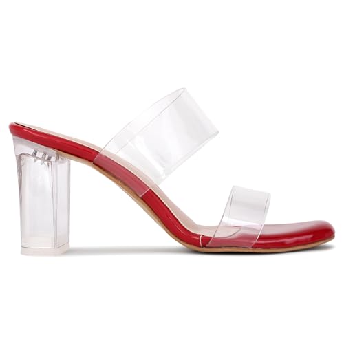 Image of TRASE Transparent Double Strap Block Heels for Women Stylish | Fashionable Heel Sandals for Girls | Elegant & Formal Footwear