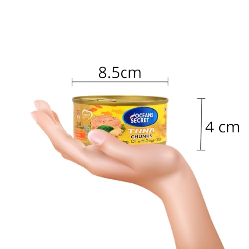 Image of Oceans Secret Tuna Chunks in SunflowerOil with GingerSlice 180gm Pack of 24 Canned Tuna Fish | Balanced Nutrition, Zesty Ginger Flavor, in Sunflower Oil with Ginger Slice, Ready to Eat