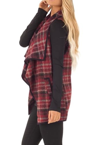 Image of YACUN Women Plaid Vest Lapel Open Front Sleeveless Cardigan