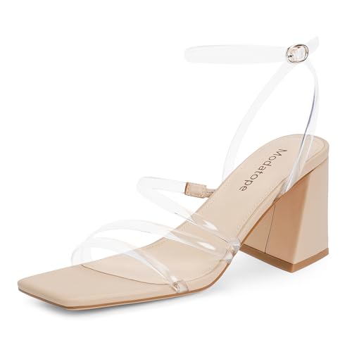 Image of Modatope Women's Heeled Sandals Square Toe Chunky Strappy Heels Prom Shoes | Stable Chunky Heel, Adjustable Ankle Strap, All-Day Comfort Sole, Unique Style For Parties, Proms, Weddings & All Occasions