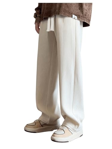 OYOANGLE Men's Drawstring Corduroy Pants Straight Leg Casual Long Trousers with Pockets