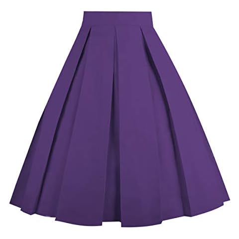 OBBUE Dresstore Vintage Pleated Skirt Floral A-line Printed Midi Skirts with Pockets Purple-L Cover