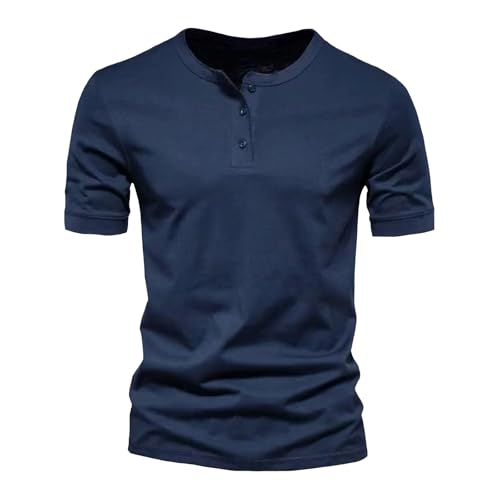Mens Muscle Slim Henley Shirts Short Sleeve Solid Basic T-Shirt Gym Casual Workout Athletic Shirt Lightweight Tops
