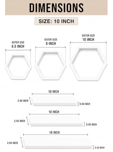 Image of Hexagon Wall Shelves Set of 6 | Wooden Floating Wall Shelf for Home Decor | Honeycomb Design Wall Rack for Living Room, Bedroom & Office (White)