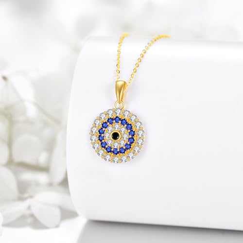 KECHO 14k Gold Evil Eye Necklace Third Eye with Shiny Sapphire Lucky Protection Jewelry for Her, Wife, Mom, Girlfriend 18“2