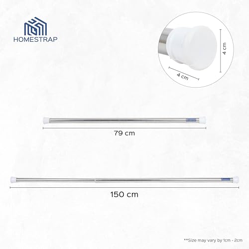 Image of Homestrap Extendable Curtain Rod (80-150 cm) | Multipurpose, rustproof & Adjustable Tension Rod with Strong Grip | Stainless Steel Rod for Windows, Shower, Wardrobe & Drying Clothes