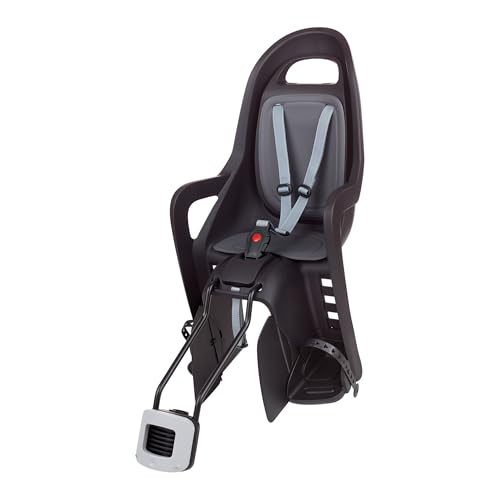 POLISPORT 8406000011 Groovy Maxi 29″ – Asiento Trasero Infantil para Bicicleta, Montaje En Cuadro, 9 Meses–6 Años, Máx 22 Kg, Ruedas 29″, Cuadros Pequeños – Negro/Gris