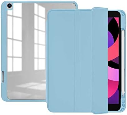 Apple iPad 8. Nesil 10.2 ile uyumlu Kılıf Kalem Bölmeli Şeffaf Case A2270 A2428 A2429 A2430 Mavi Açık