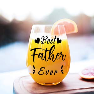 Best Father Ever Stemless Wine Glass, Short Red Wine Glasses, Large Drinking Glasses 18.5Oz , Unique Wine Tumbler, Birthday Gift Idea For Dad Men Husband, Funny Wine Cups, Father's Day Gift #TOP5