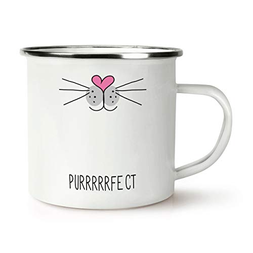 Purrfect Parfait Face de Chat Rétro Émail Tasse Mug