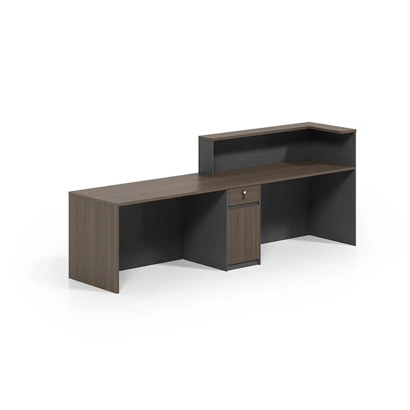 Image of Modern Reception Desk for Office, Luxury Wooden Reception Counter with Marble Finish, Front Table for Workspace, Lobbies, Salons, Hotels, clinics, Schools - (RCT-82 LPB L8W2)