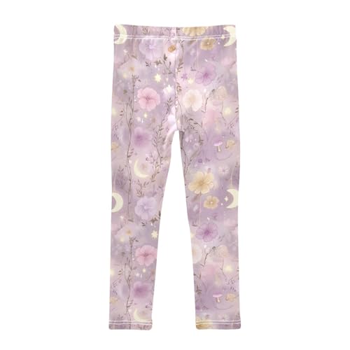 Elegant Purple Flower Moon Girls Leggings Soft Stretch Workout Yoga Dance Pants for Kids Casual Tights2