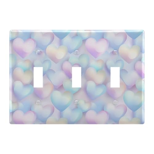 Light Switch Cover Pastel Rainbow Hearts Wall Plates for Electrical Outlets 3 Gang 202b6555