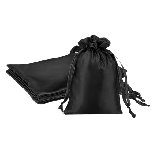 PATIKIL 4 x 6 Inch Satin Bags with Drawstring, 3 Pcs Silk Drawstring Gift Bags Wedding Favor Pouch for Jewelry Candy Christmas Party Graduation Birthday Easter, Black