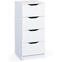 Cajoneras Estrechas Clasicas Inter Link Cómoda clásica intemporal, armario de vestíbulo, aparador, cómoda alta, armario auxiliar, tablero prensado plano KFB plastificado, color blanco 40 x 92 x 40 cm