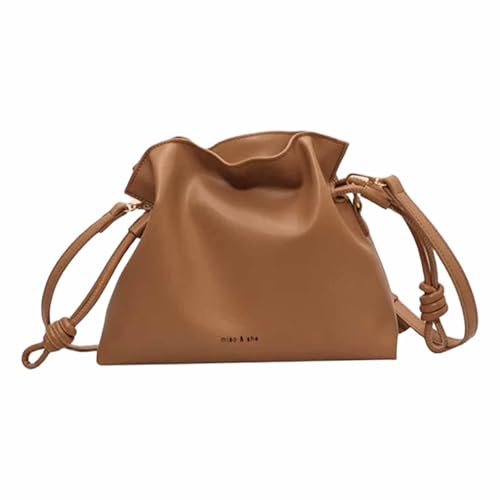 Image of Ladies' fashionable minimalist bag, drawstring bucket bag, single shoulder crossbody bag, pleated bag
