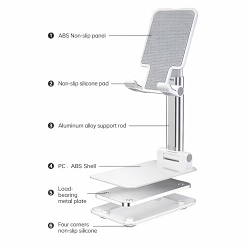 Image of Premium White Foldable & Adjustable Mobile Stand for Desk | Height Adjustable Phone Holder | Portable Anti-Slip Mobile & Tablet Stand for Video Calls, Study & Office Use