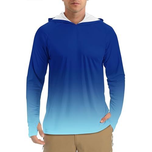 Men's Protection Long Sleeve Hoodie Shirts Summer UV Outdoor Fishing Shirts UPF 50+ Rash Guard Fishing Hoodie