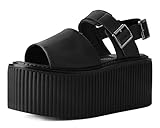 T.U.K. Black Brush-Off Stratocreeper Sandals for Women, High Platform Creeper Sandal, US 10 Women