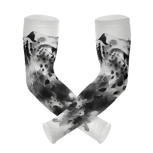 PaChyLuu Black and White UV Sun Protection Arm Sleeves Cooling Compression Arm Sleeves with Thumb Hole for Men Women Golf Volleyball