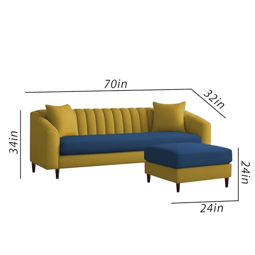 Image of Casaliving Doraldo 4 Seater L Shape Convertible Sofa Set for Living Room, 3 Seater & Ottoman Modular Sectional Couch for Small Space (Blue Yellow Colour) Fabric